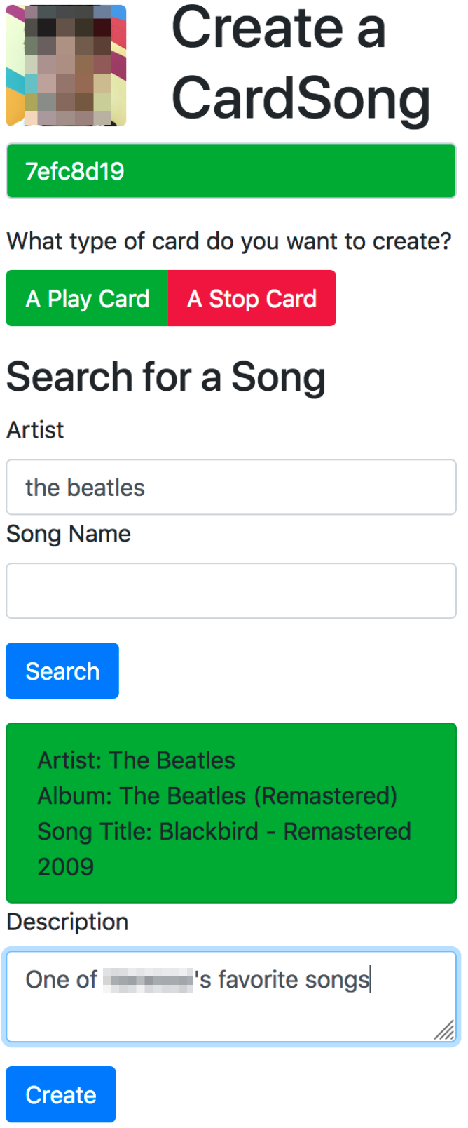 Card creation web interface