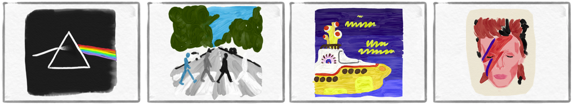 Early concept sketches for CardSongs — hand-drawn designs for familiar songs